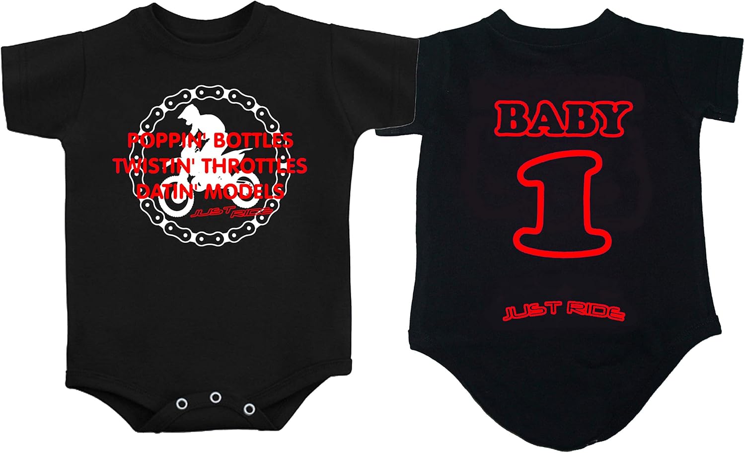 JUST RIDE Poppin' Bottles Twistin' Throttles Datin' Models Black Motocross Baby Infant One Piece Creeper Personalized