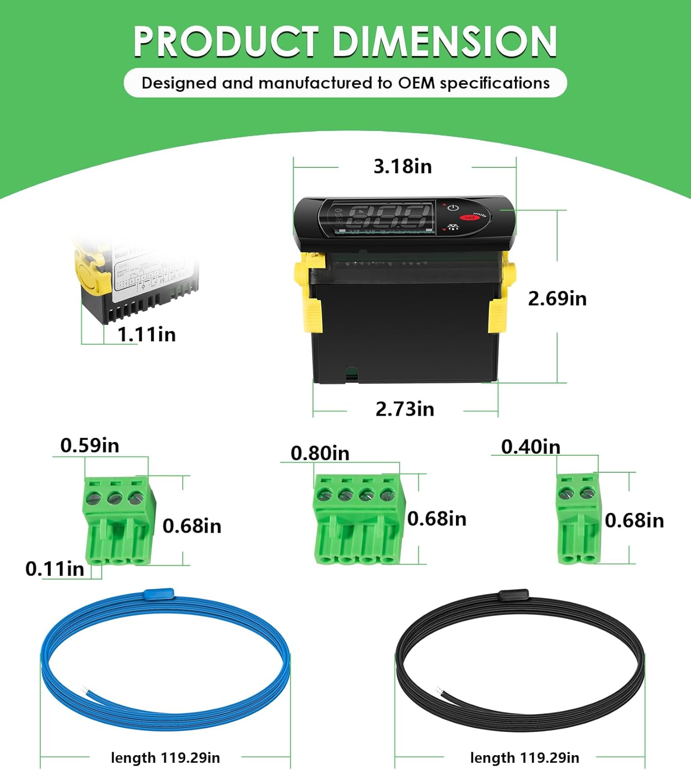 PJEZS0H100 Temperature Controller Fit for Carel and All Refrigerator Types, 115V Digital Thermostat Controller with 2 NTC Temperature Sensor Probes