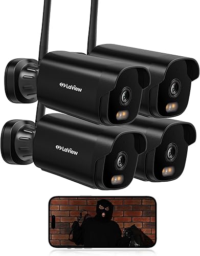 Vista 11 de LaView - Cámaras de seguridad para exteriores 4K, cámaras HD de 8MP para seguridad del hogar con detección humana por IA, impermeables IP65, Blanco