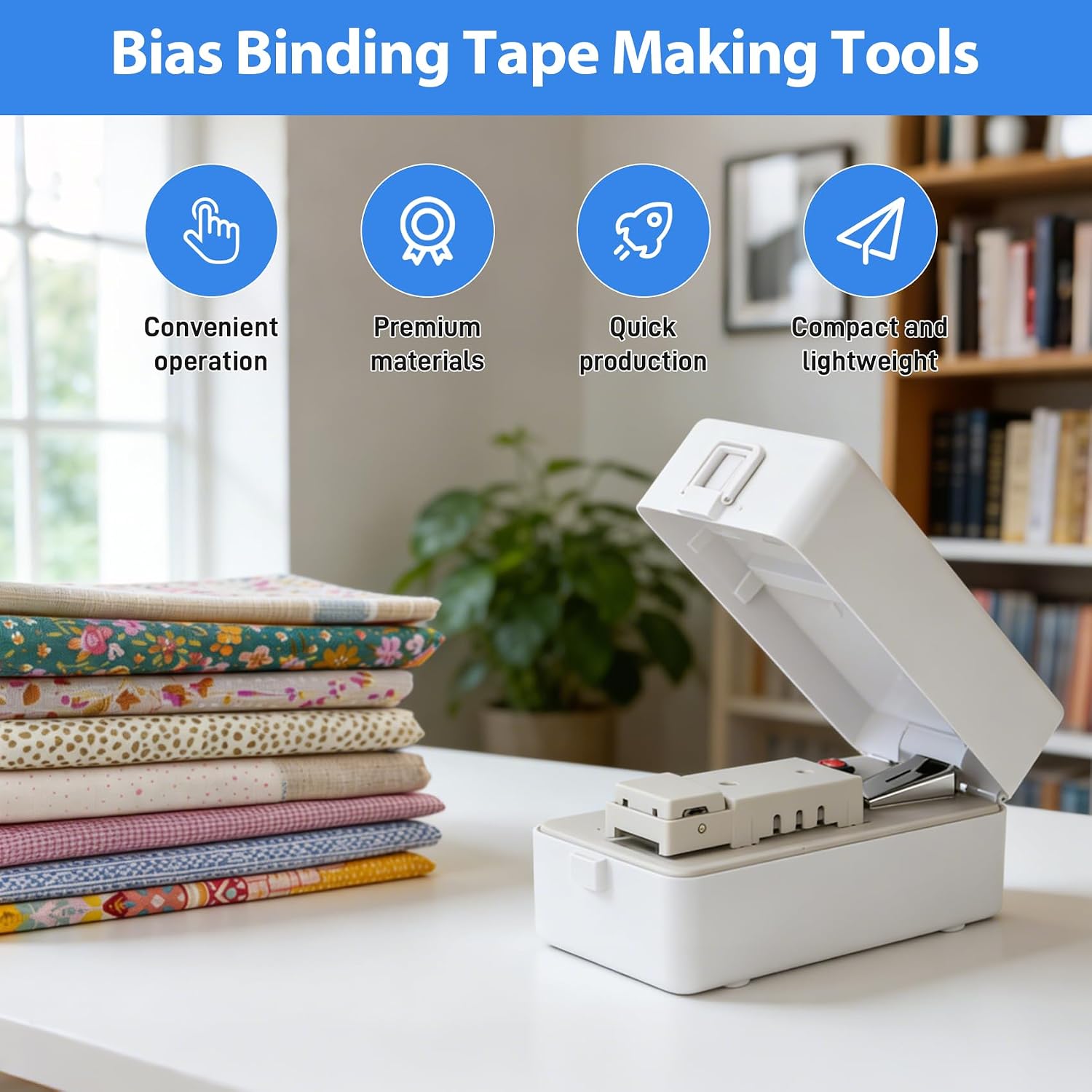 Bias Tape Maker Tool Includes 6 Different Sized Blades, Upgraded Automatic Bias Binding Tape Making Tool Suitable for All Types of Fabrics, Auto Shut-Off & Variety of Heat Settings