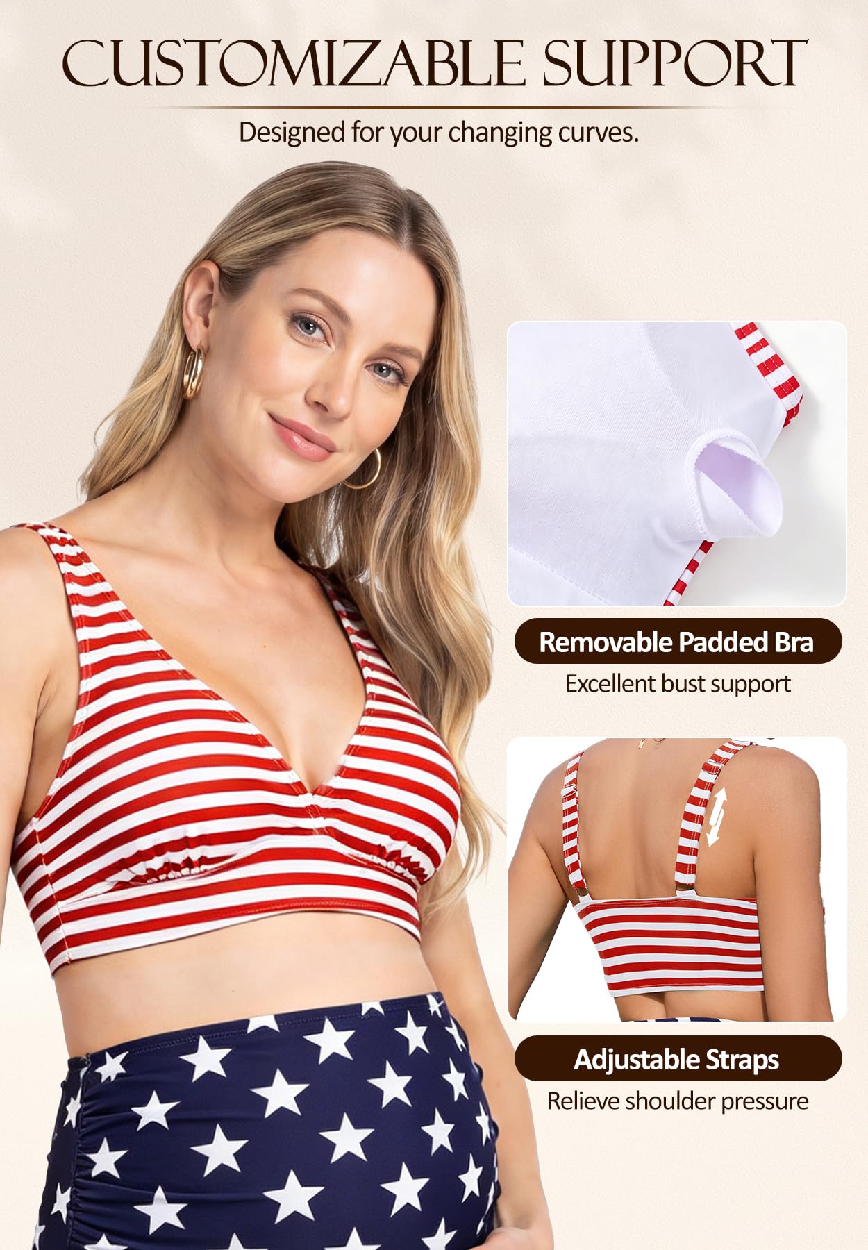 American de baño de maternidad cintura alta conjunto traje bikini dos piezas para embarazo