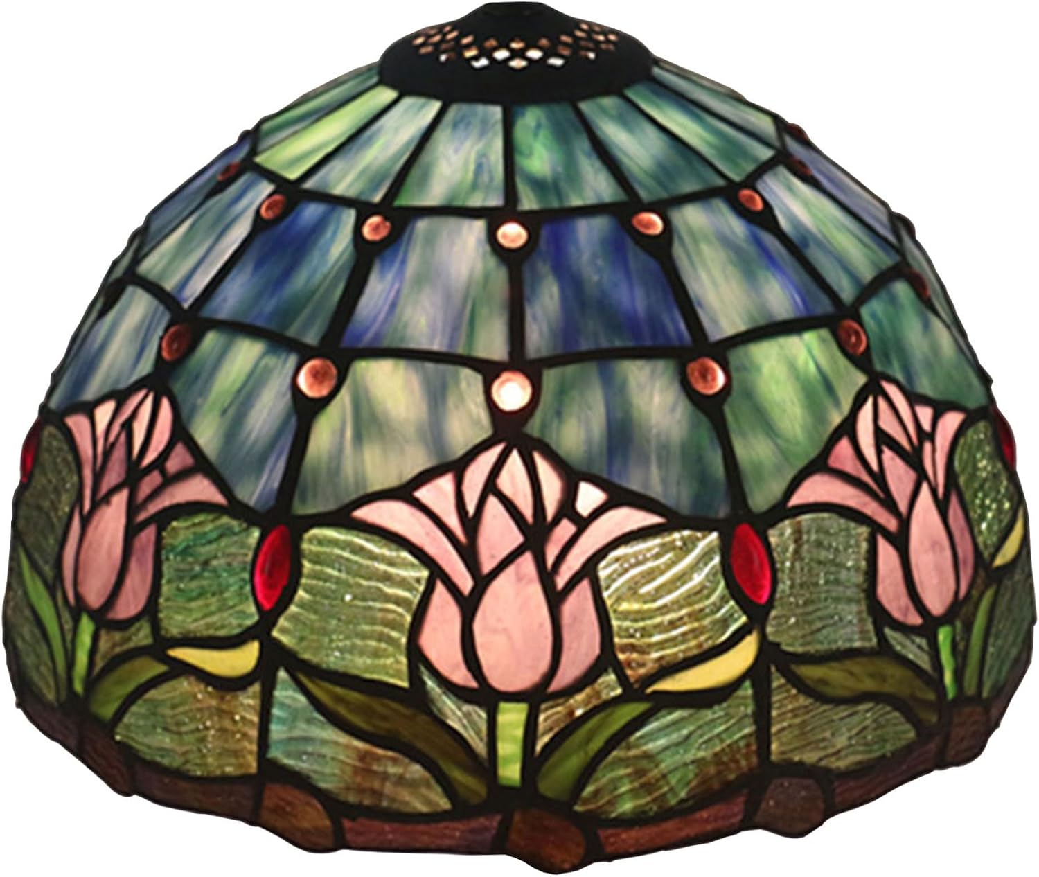 Tiffany Lamp Shade Replacement 12" Tulip Pattern Stained Glass Lampshades Only with Cap Pink Blue Purple Green Vintage Light Cover for Table lamp Pendant Light Ceiling Fixture Home Decoration