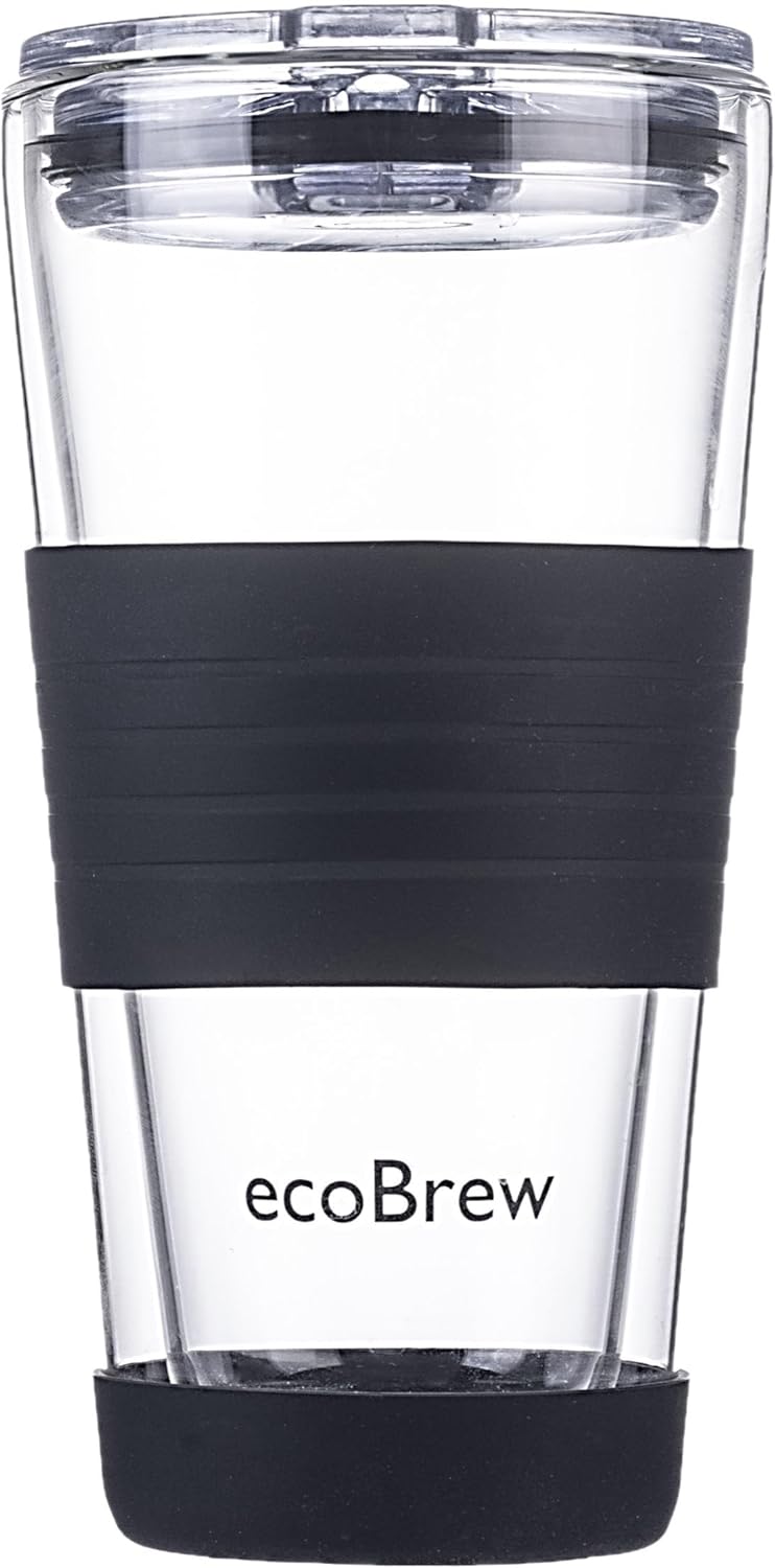 ecoBrew Double Wall Glass Tumbler with Lid, Glass Travel