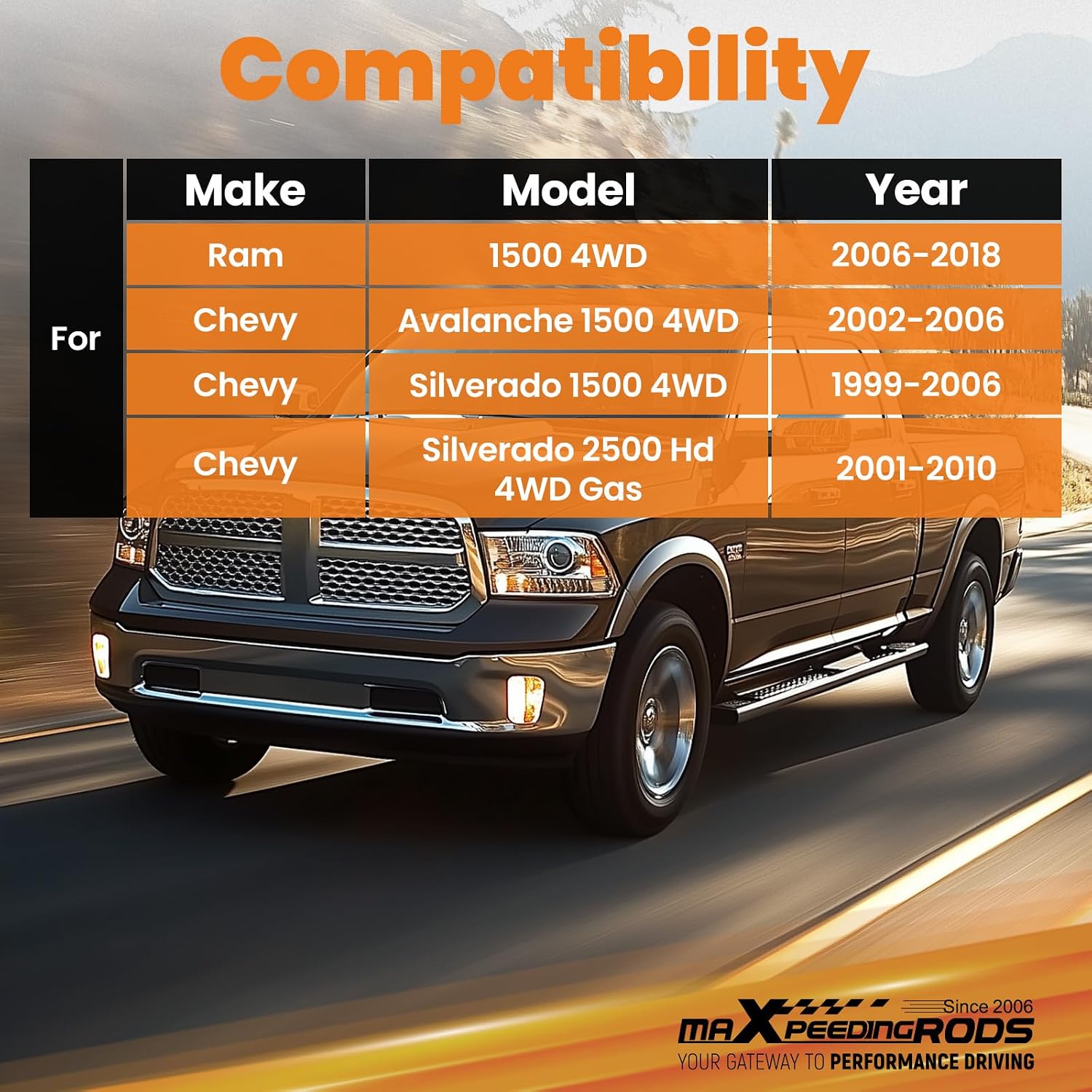 maXpeedingrods Front 3" Lift Extended Sway Bar Link Kit for 1997-2018 Ram 1500, Avalanche, Silverado, F-150, Hummer