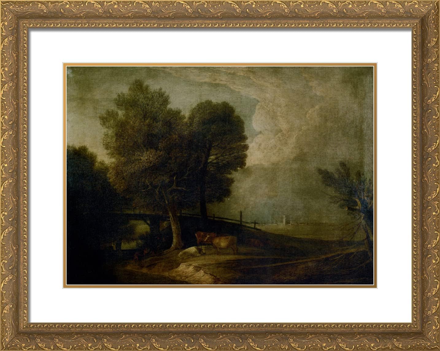 ArtDirect Gainsborough, Thomas 24x19 Gold Ornate Framed Art Print with Double Matting Titled: Figures With Cattle in a Landscape