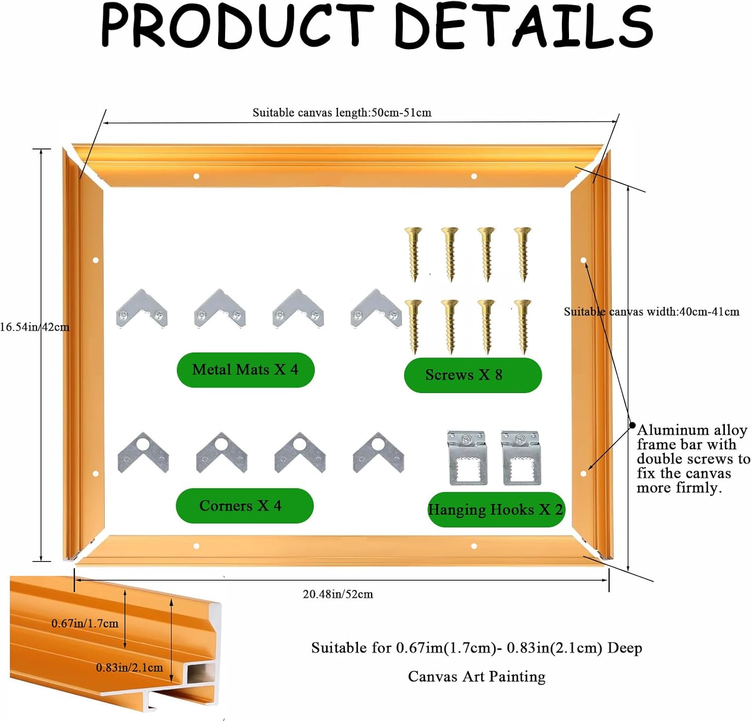 Tonyutech Floater Frame for 16”X20”Canvas Paintings Floater Frame,Metal Frame Kit DIY Metal Floating Frame with 0.83”(2.1cm) Deep for Landscape Artwork, Modern Home Office Wall Decor (Titannium Gold)