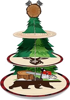 3-Tier Lumberjack Cupcake Stand Woodland Cupcake Tower Cardboard Cupcake Holder for Lumberjack Theme Birthday Party Baby Shower Woodland Party Supplies