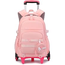 ZHANAO Girls Boys Rolling Backpack Middle-School Elementary Trolley Bookbags Roller School Bags for School Carry-on Luggage