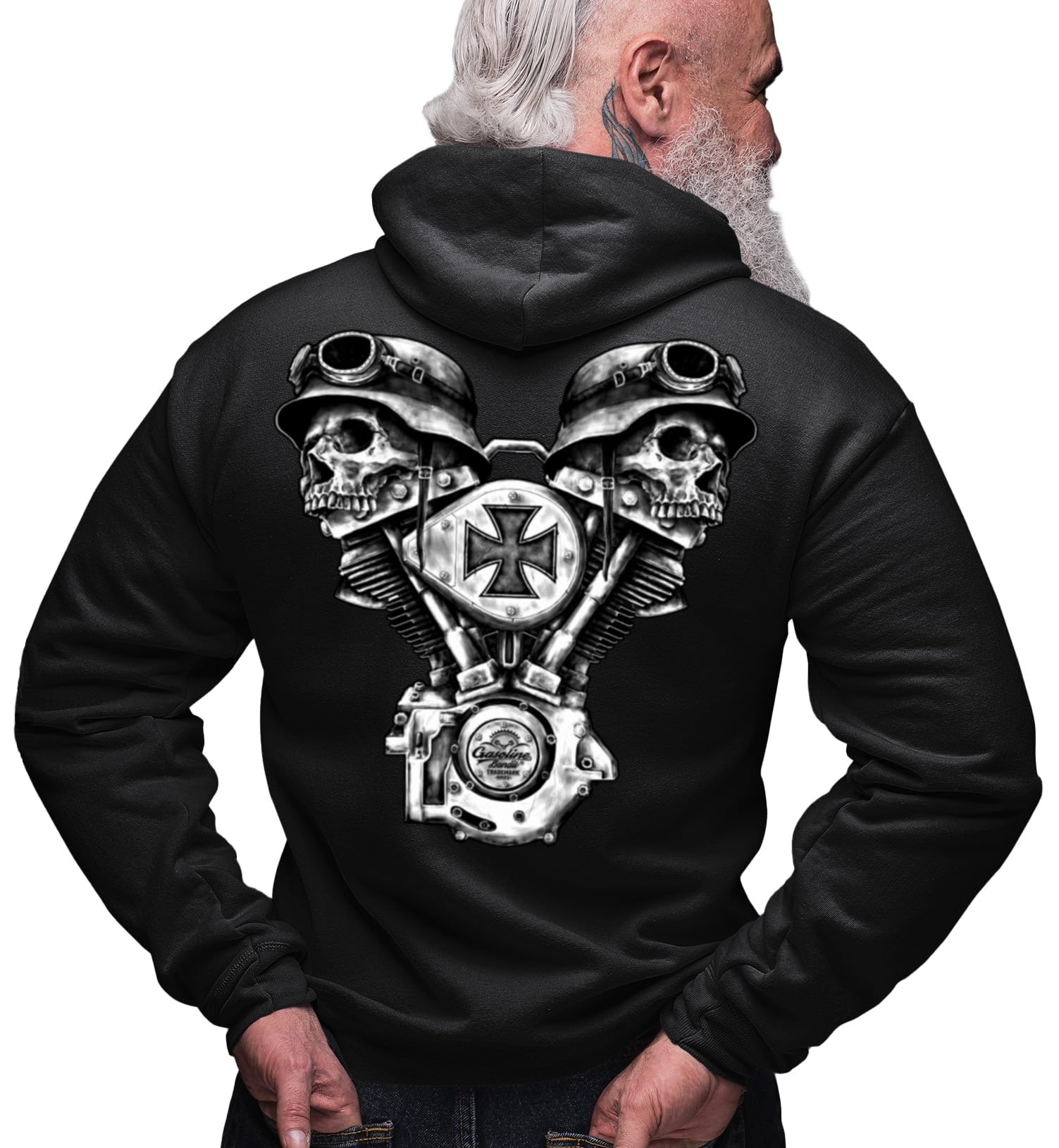 Gasoline Bandit Biker Racer Kapuzen-Jacke Zip-Hoodie V-Twin Skulls