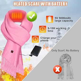Heated Scarf for Women Men Rechargeable Heated Scarves Blanket with Battery Pack Neck Heat Pad Electric Scarf Heated