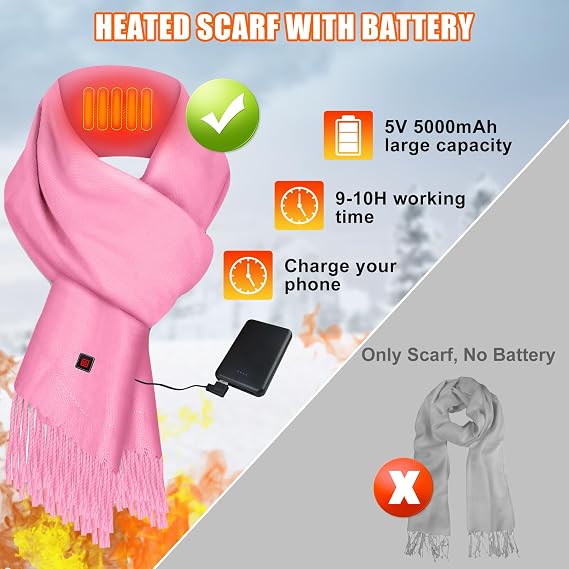 Heated Scarf for Women Men Rechargeable Heated Scarves Blanket with Battery Pack Neck Heat Pad Electric Scarf Heated