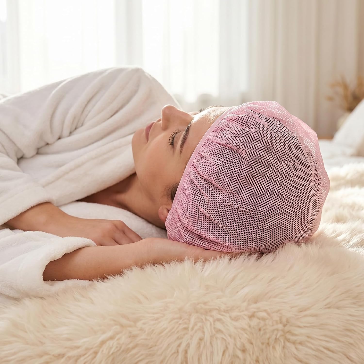 4 Pcs Mesh Hair Nets for Sleeping Mesh Sleep Bonnets for Women Colorful Sleep Caps Elastic Hair Drying Bonnet (Black, White, Pink, Blue)