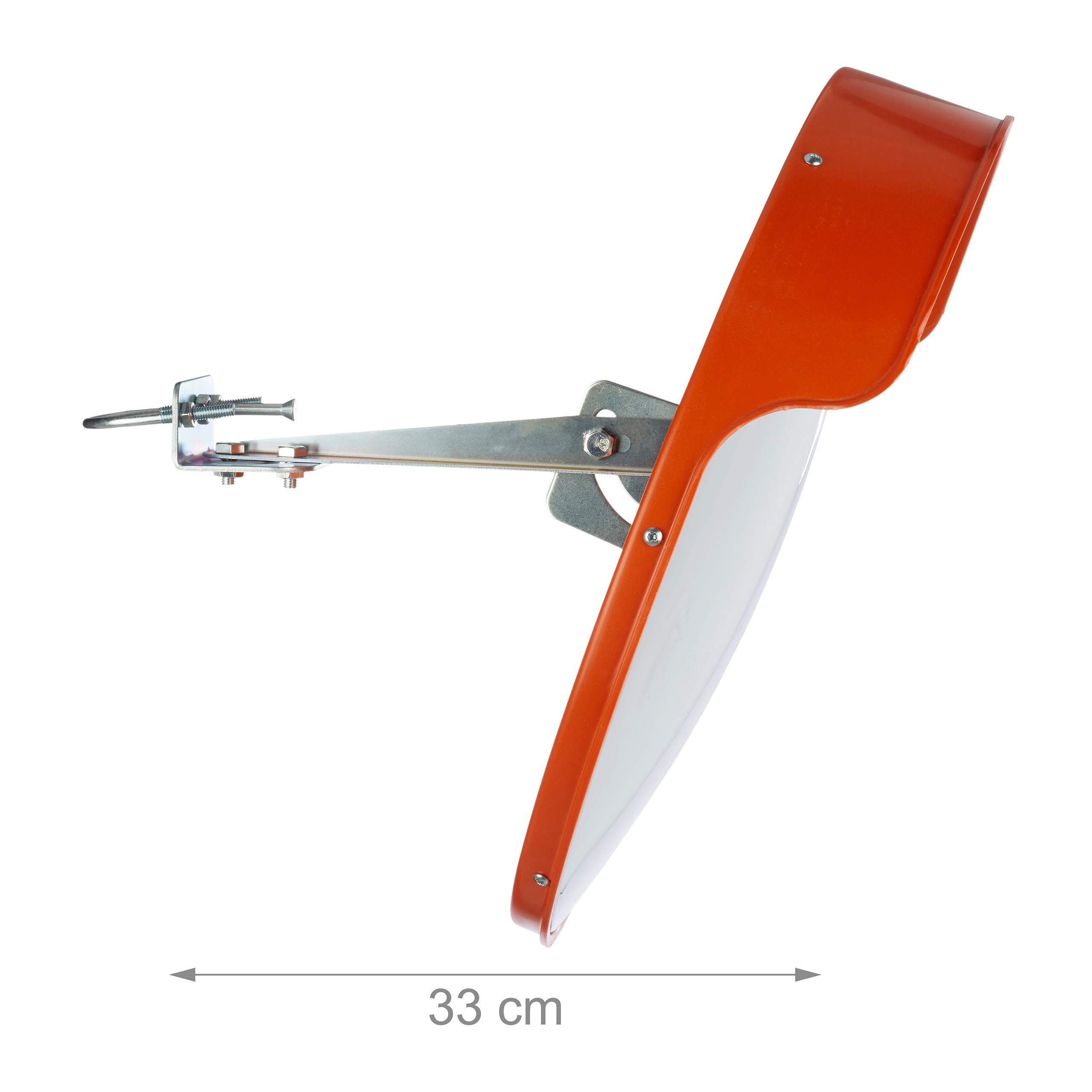 Relaxdays Espejo de vigilancia, Profesional, Irrompible, Interior, Soporte para barra y pared, 45 cm, Rojo