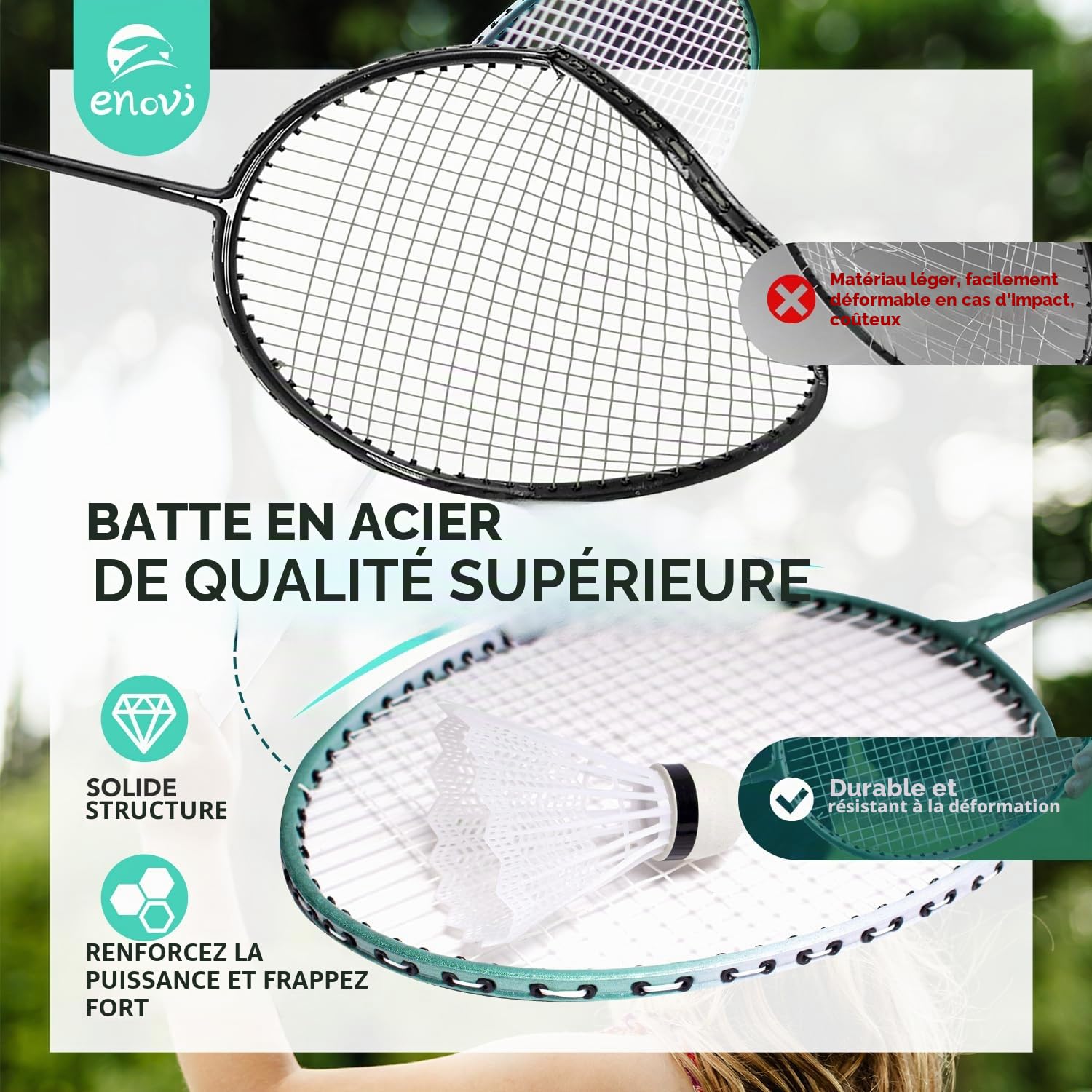 EasyGo Lot de volants de badminton avec 4 raquettes, filet de badminton, 4 volants de badminton, boîte de rangement portable