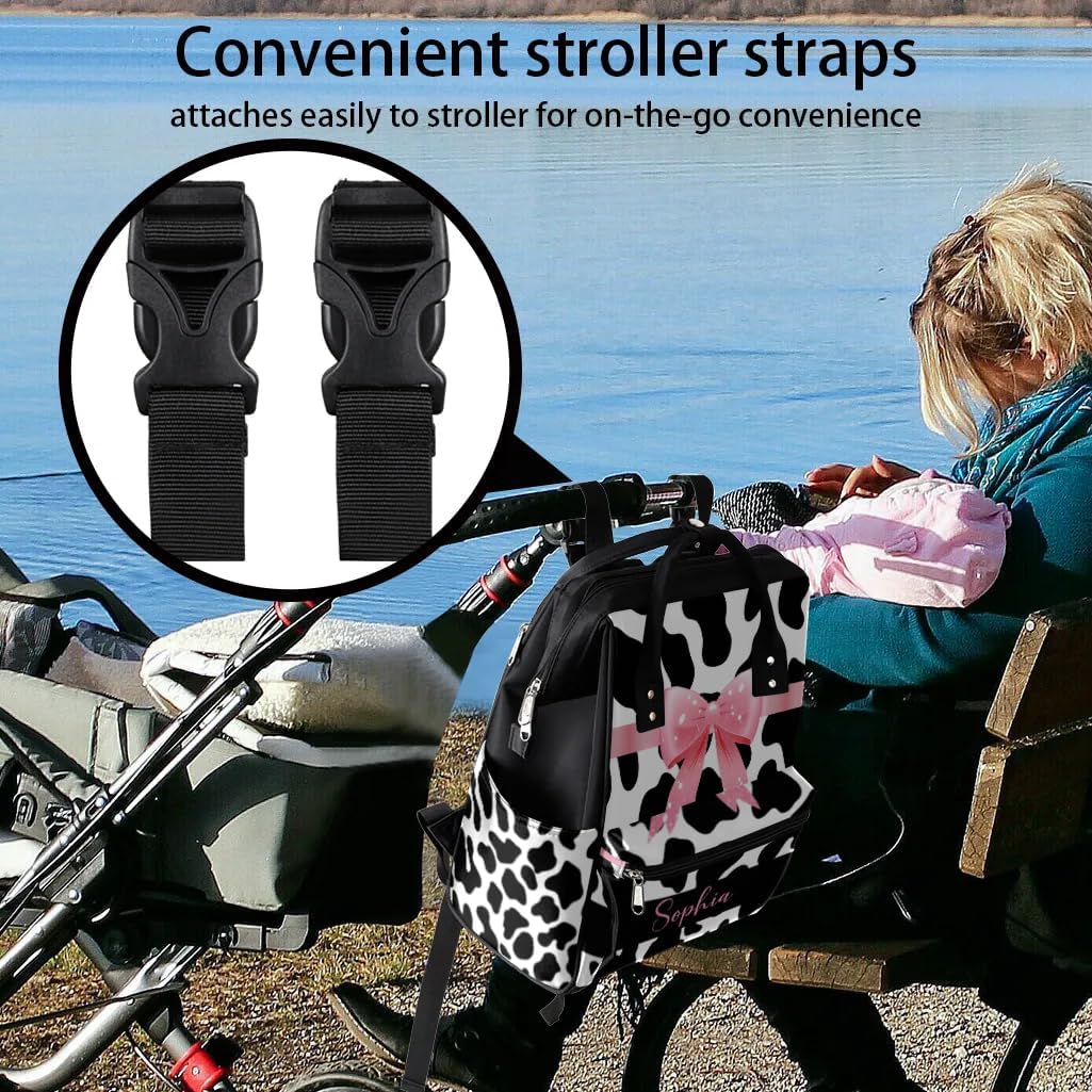 Personalized Diaper-Backpack for New-Mom-Dad Baby-Nappy-Bag Stroller Rucksack Baby Backpack 11x7x15.7 inches Cow Print Diaper-Bag Gifts