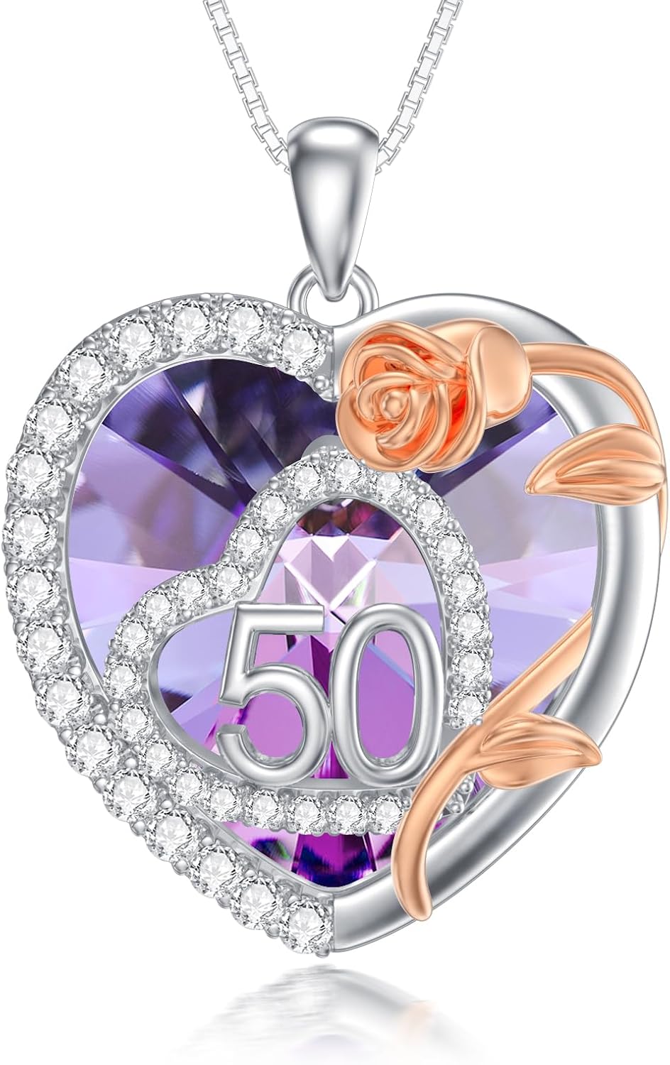 Heart Birthday Necklace for 16 18 30 40 50 60 Year Old Women 925 Sterling Silver 16th 18th 30th 40th 50th 60th Birthday Pendant Crystal Necklace Rose Jewelry Gifts for Mom Grandma Wife Daughter