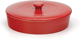 RSVP International Stoneware Tortilla Warmer & Server with Lid, Dishwasher, Microwave and Oven Safe, 10" Dia x 3", Red