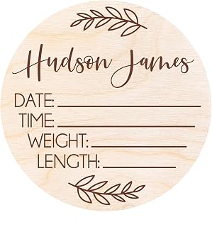 Personalized Birth Stat Sign Personalized for Baby, Newborn Birth Hospital Photo Prop, Nursery Decor for Boy, Personalized Announcement, Welcome Plaque, Baby Shower Gift (Laurel Wood 2)