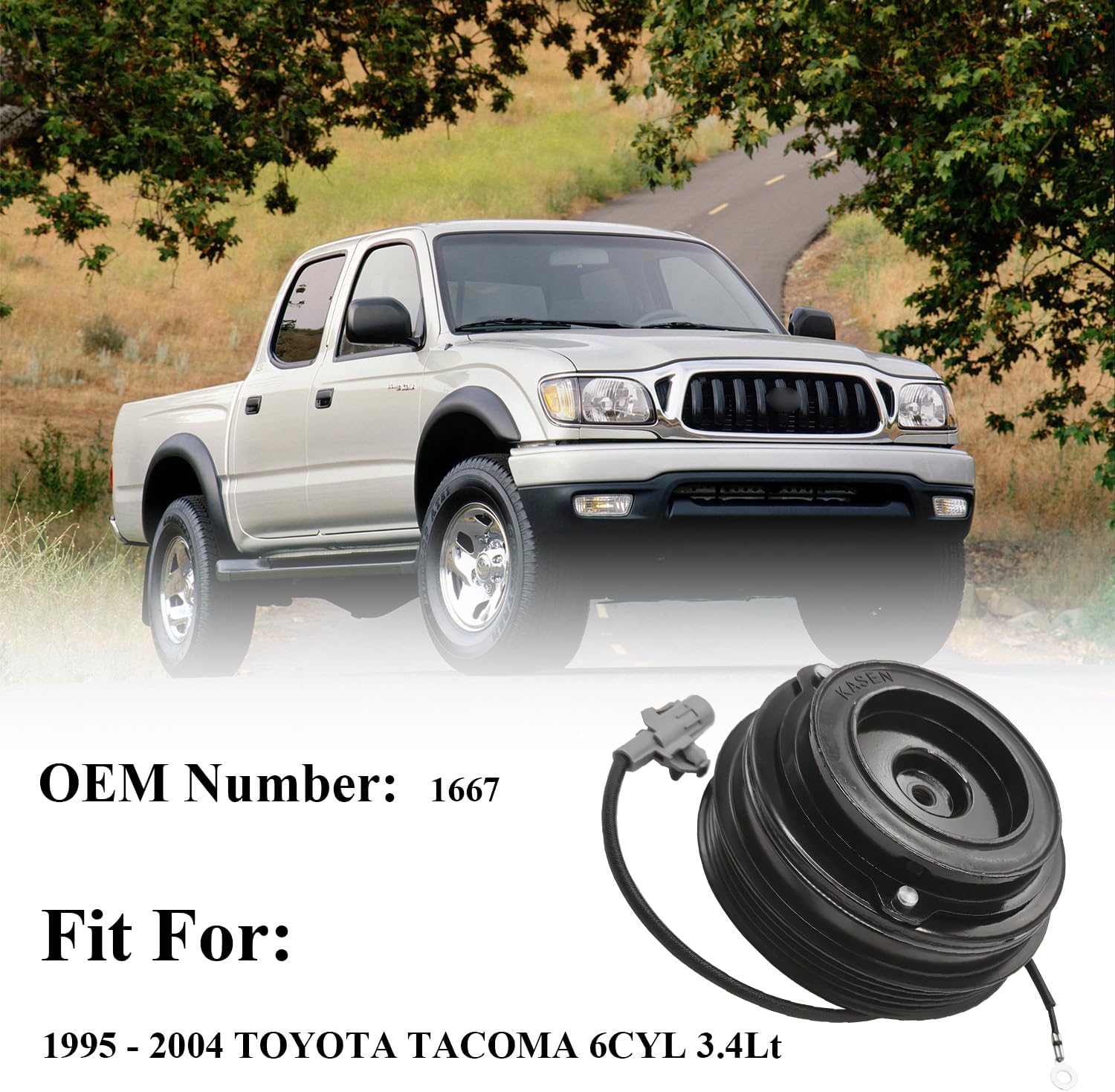 A/C Compressor Clutch Assembly Kit Plate Pulley Bearing Coil 1667 Replacement for 1995-2004 Toyota Tacoma 6cyl 3.4L, AC Air Conditioning Compressor Clutch Coil Auto Repair Kit