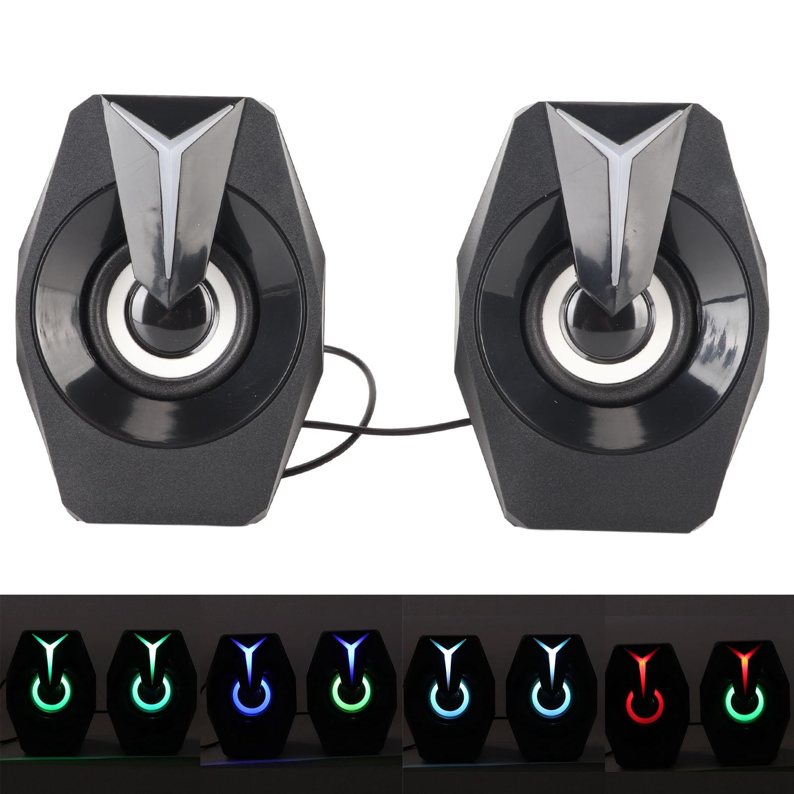 Yunseity USB Powered Speaker, HiFi Stereo Sound, Deep Bass USB Computer Speakers, Volume Control Wired USB Desktop Speaker with RGB Lights for Laptop, Desktop, PC, Phone Plug and Play (Black)