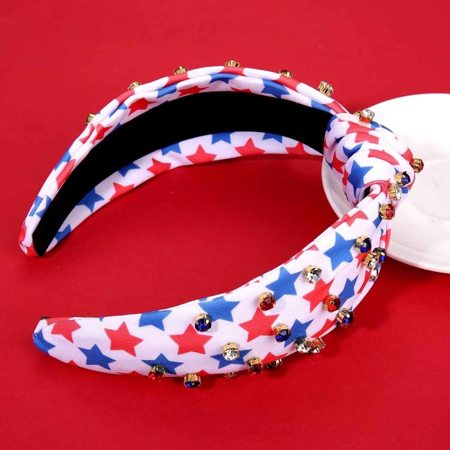 4 th of July Headband for Women American Flag Knottted Headband Red White Blue Crystal Star Patriotic Party Favor - Image 5