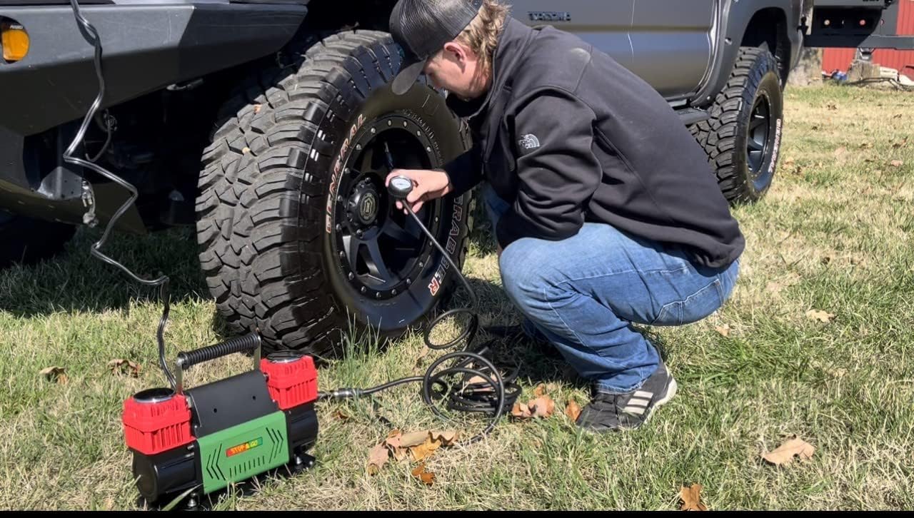 Stop & Go 2100 Portable 12 Volt Air Compressor - Inflates Up to 42" tires on Car, Motorcycle, ATV, UTV, Truck, & Tractor (Dual Piston)