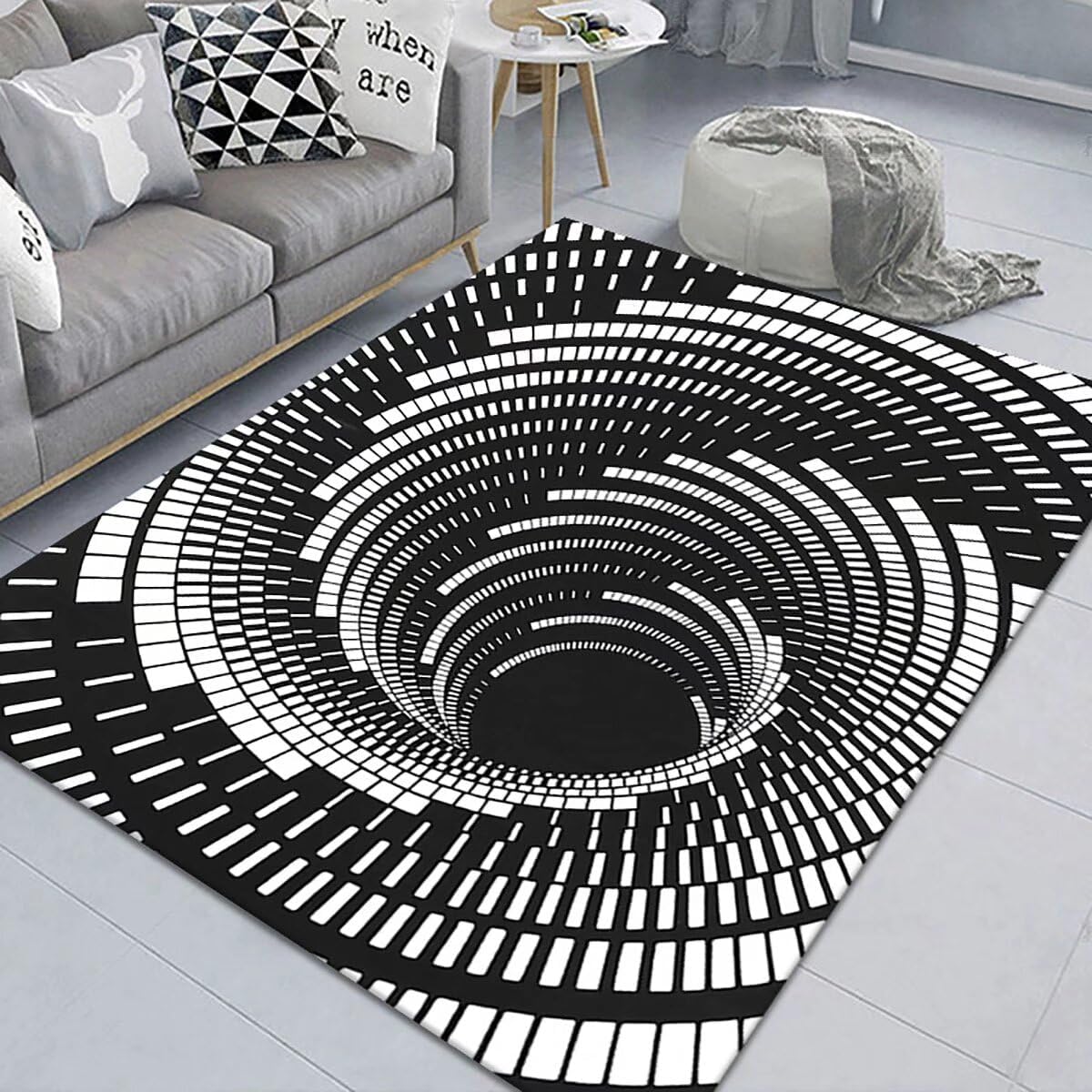 Marble Brick Bottomless Hole Area Rug for Living Room 3D Trap Optical Visual Illusion Rugs Kids Playroom Floor Carpet Mat Non-Slip,4'x6'