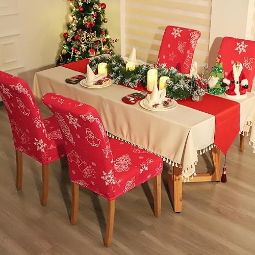 Vista 187 de Forcheer - Juego de 4 fundas elásticas para sillas de comedor con estampado elástico, lavable, extraíble, para cocina, hotel, restaurante