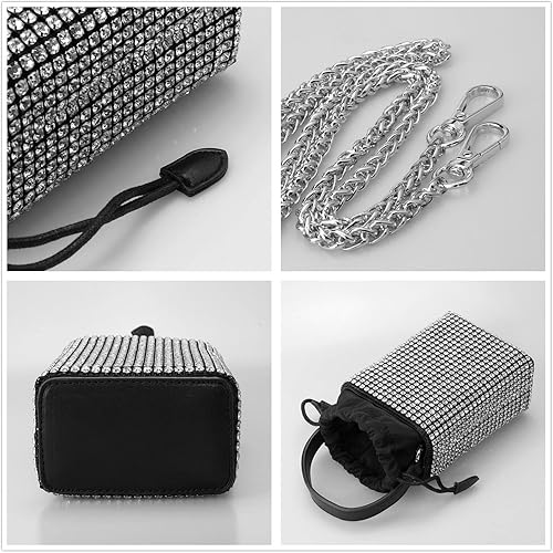 Miniatura 6 de Bolso de noche plateado con diamantes de imitación, monedero brillante, bolsos plateados para mujer