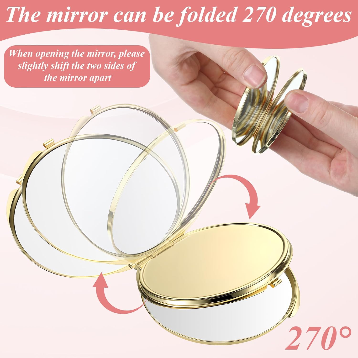 10 Pcs Gold Compact Mirror Bulk, Metal Round Shell 1x 2X Magnification Double Sided Folding Mirror Portable for Purses Mini Pocket Travel Pocket Mirror for Women Travel Makeup Gifts