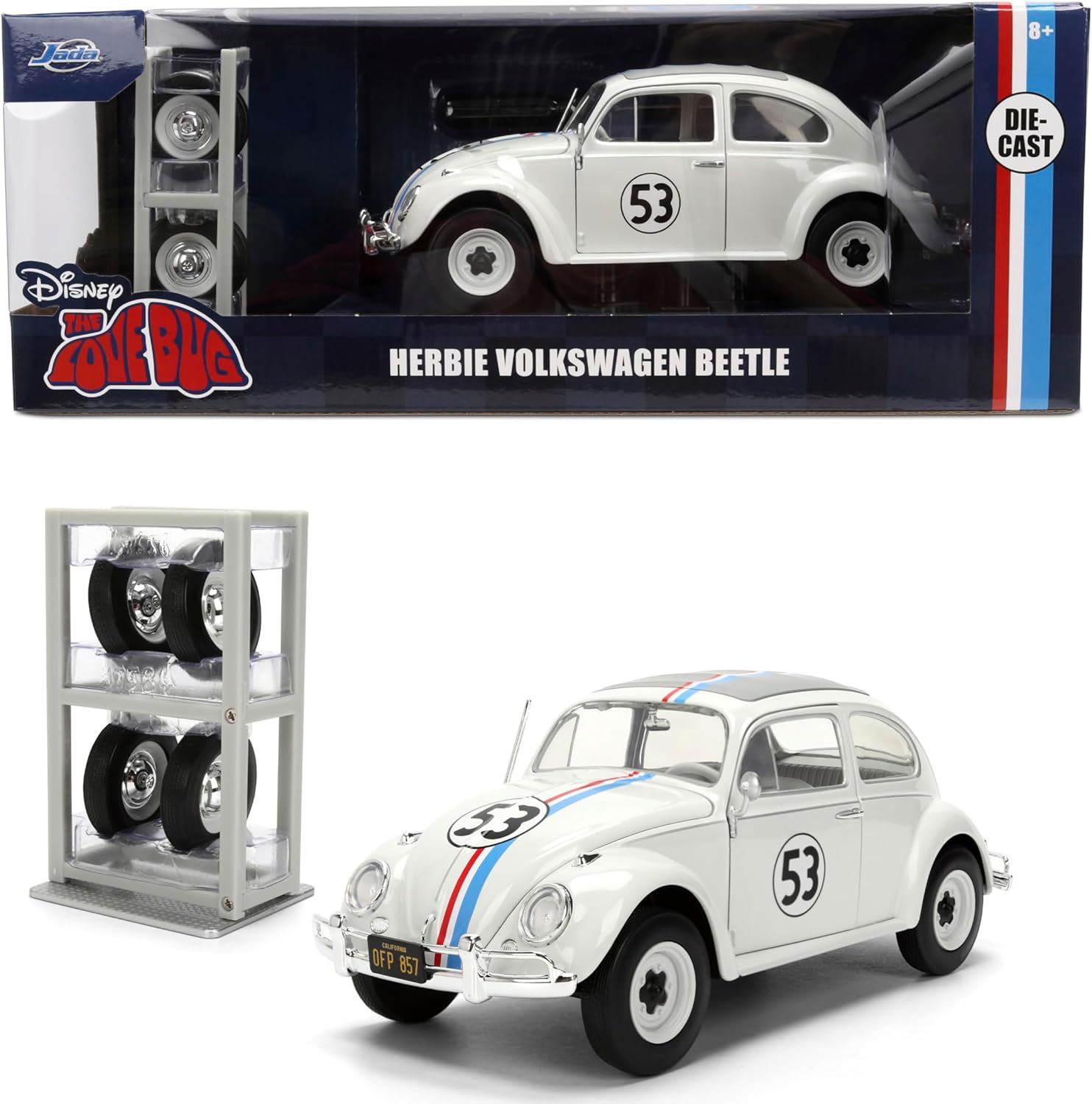 Jada Herbie The Love Bug Volkswagen Beetle Hollywood Rides 1:24 Die-Cast Vehicle with Tire Rack Toys