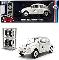 Jada Herbie The Love Bug Volkswagen Beetle Hollywood Rides 1:24 Die-Cast Vehicle with Tire Rack Toys