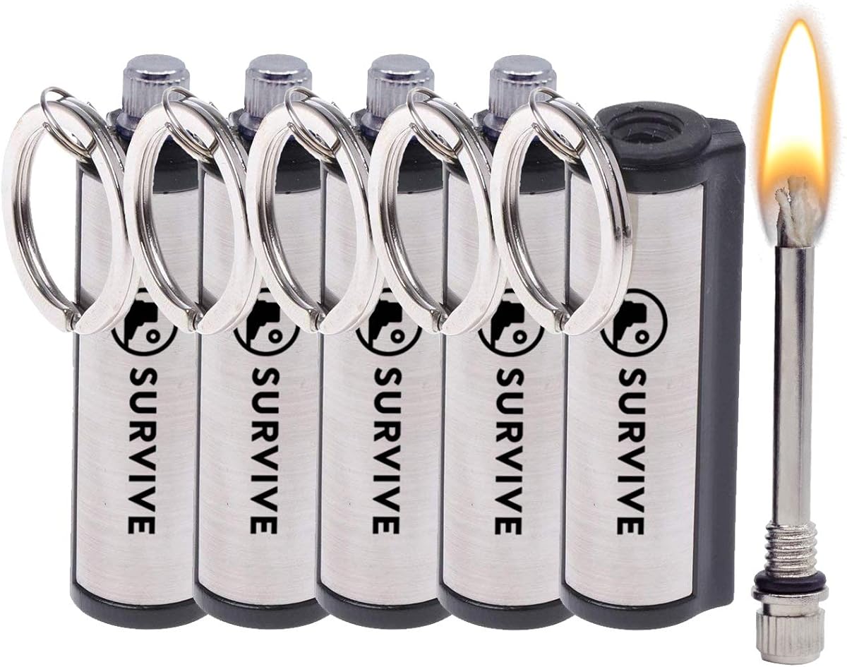 SURVIVE Permanent Match, Pack of 5, The Forever Lighter, Emergency Waterproof Fire Starter Striker Set, Metal Keychain Unlimited Strike Anywhere Stick