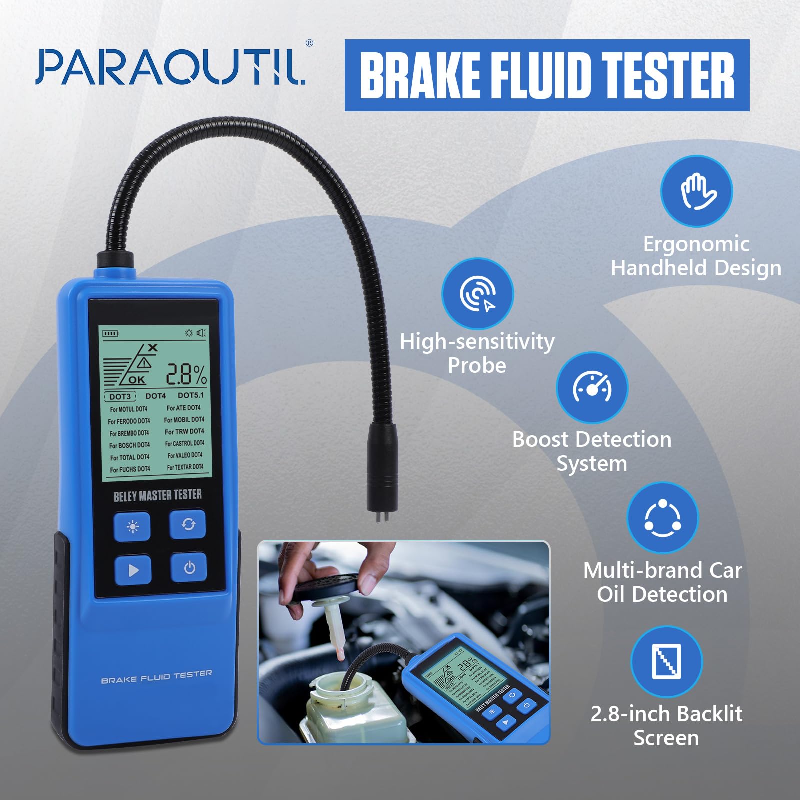 Tester Liquido Freni Digitale con Display Retroilluminato 2.8" per DOT3 DOT4 DOT5.1