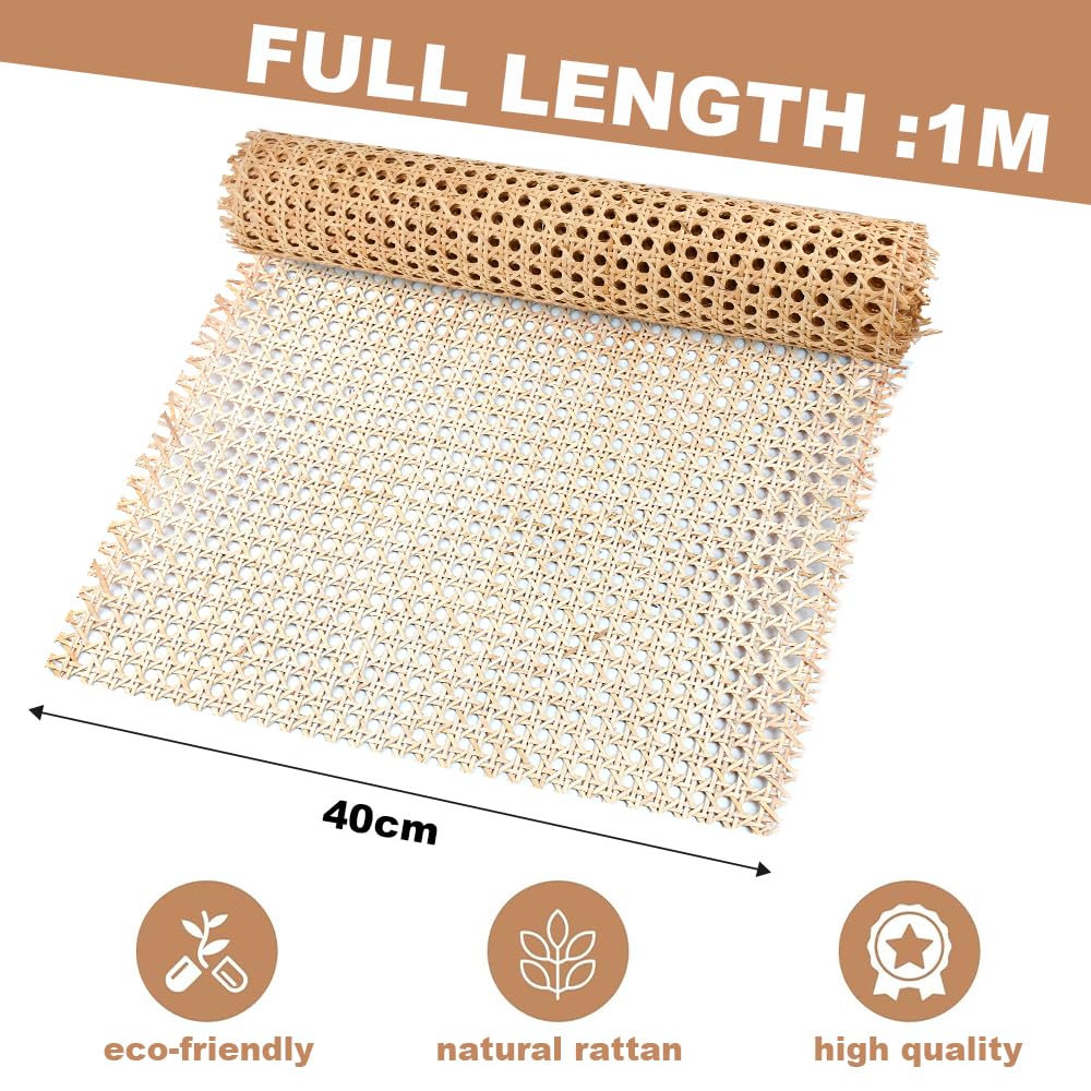 Kleemeiero Rattan Naturale Rotolo 1*0.4m Fettuccia Natuaral in Rattan Fettuccia in Rattan per Mobili Fettuccia in Rotolo di Canna Intrecciata Rattan Rotolo per Fai da Te Sedie, Cestini, Sottobicchieri