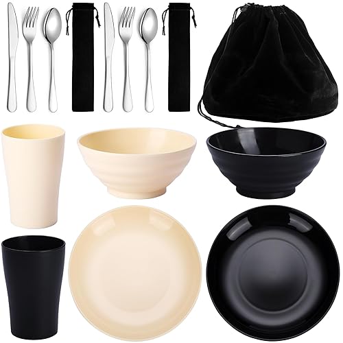 Kyraton Camping Utensils - Travel & Picnic Mess Kit, Silverware Set Includes Knife, Spoon, Fork, Cup, Bowl, Plate - Camping Essentials for 2 - B. 2 Person