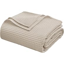100% Egyptian Cotton Waffle Weave Throw Blanket for Bed Couch Sofa Home Decor, Soft Lightweight Bed & Couch Blanket for All Seasons Light Khaki - Queen Size - 90 * 90"
