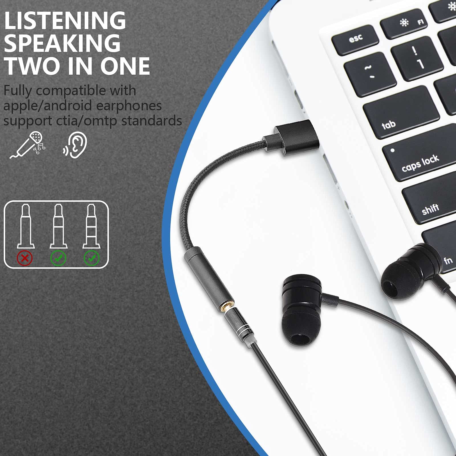 Pasow USB to 3.5mm Jack Audio Adapter, USB to Headphone Jack Adapter Cable with TRRS 4-Pole Mic-Supported, External Stereo Sound Card for Headphone, Mac, PS4, PC, Laptop, Desktops