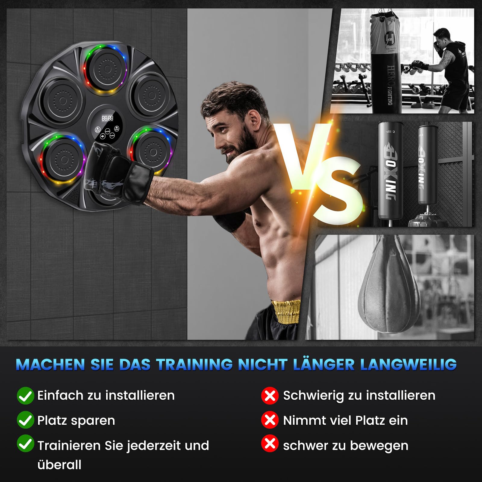 semai Music Boxing Machine, Intelligente Musik Boxmaschine, 9 Geschwindigkeitsmodi und Zählmodus Musik Boxautomat für Erwachsene Kinder Music Punch Boxtraining