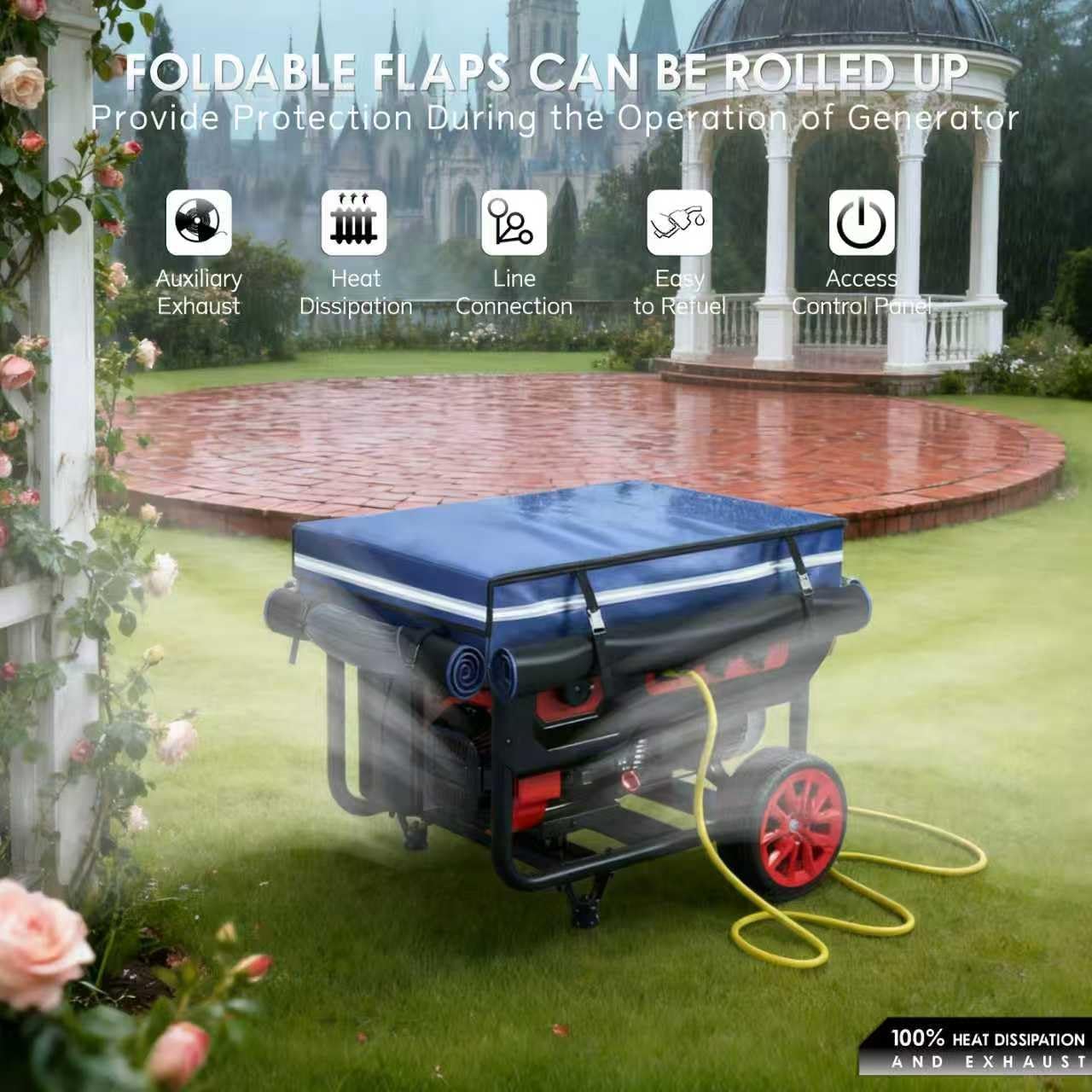 Generator Covers While Running, Universal Generator Cover, 600+210D Double Layer Production, Heavy Duty and Waterproof, for 5000W-10000W Frame Type Generators, Blue, with Storage Bag