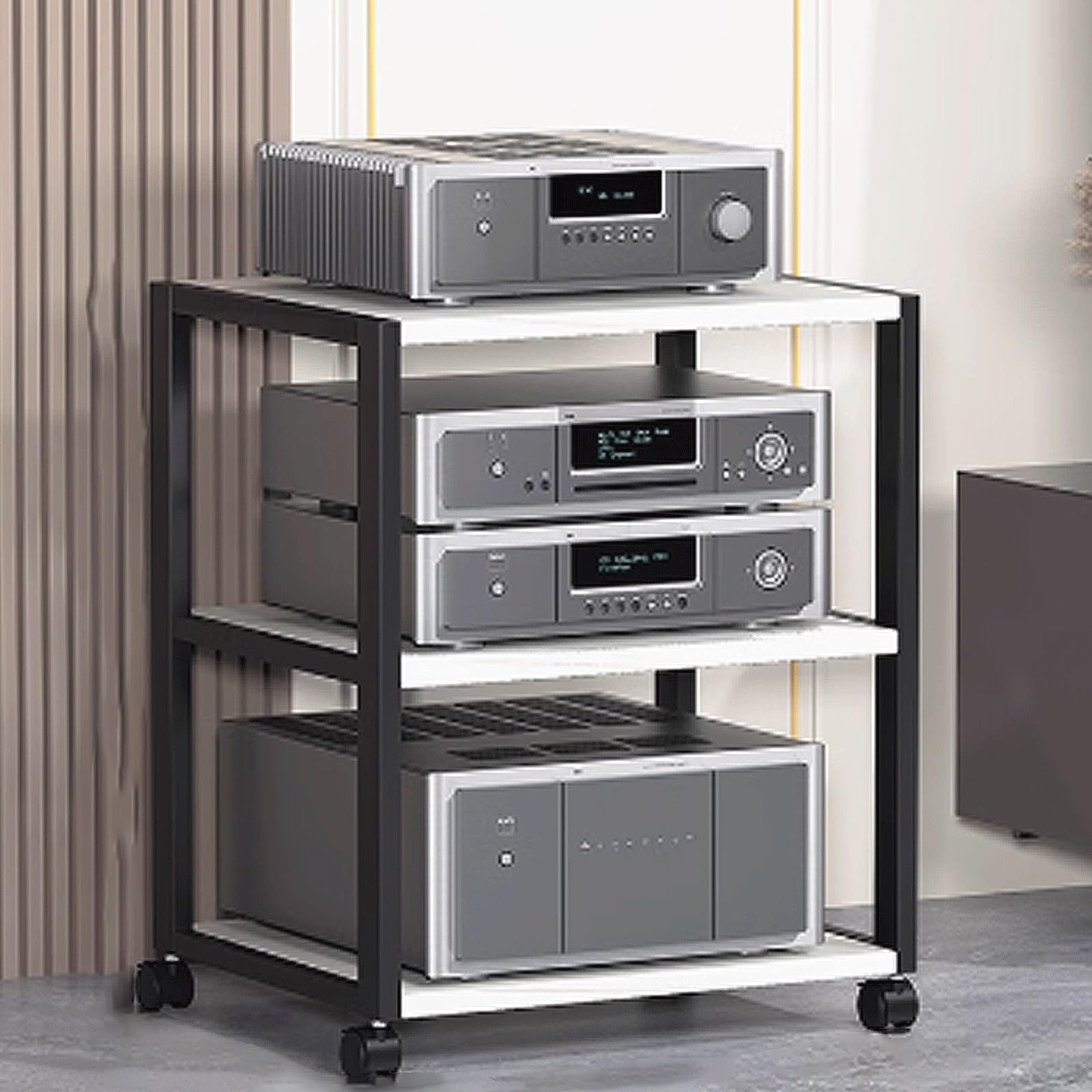Support pour équipement audio-vidéo colonne de rangement salon noire ou blanche 3 plateaux