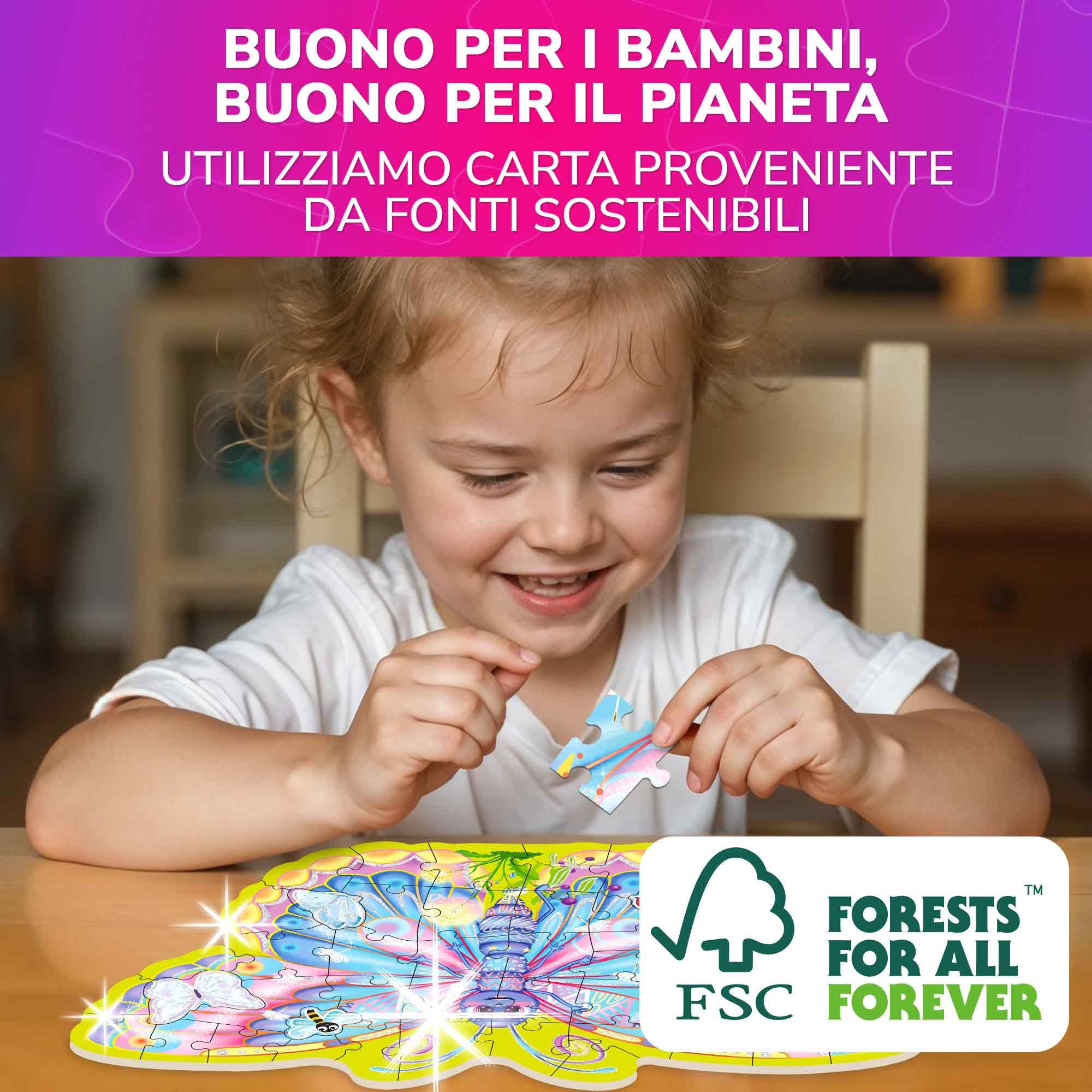 QUOKKA Shimmer Puzzle per Bambini Dai 4 ai 6 Anni - Puzzle a Forma di 48 pezzi - Confezione da 4: Principessa, Sirena, Farfalla e Unicorno - Giocattolo Bambini