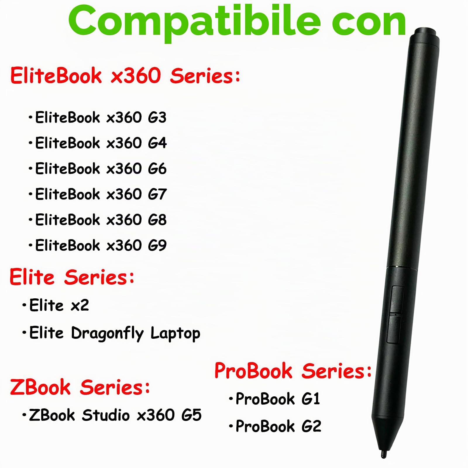 Active Pen G3 compatibile con HP Active Pen G3 EliteBook x360 G3/G4/G6/G7/G8/G9, Elite x2, ZBook Studio x360 G5, ProBook G1/G2, Elite Dragonfly Laptop per HP T4Z24AA 1FH00AA 4KL69AA (nero)