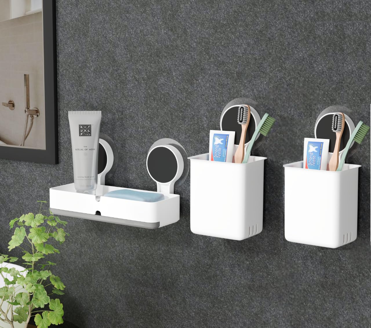 Porte-savon sans perçage double QXORE pour stopper l'humidité et ranger les brosses