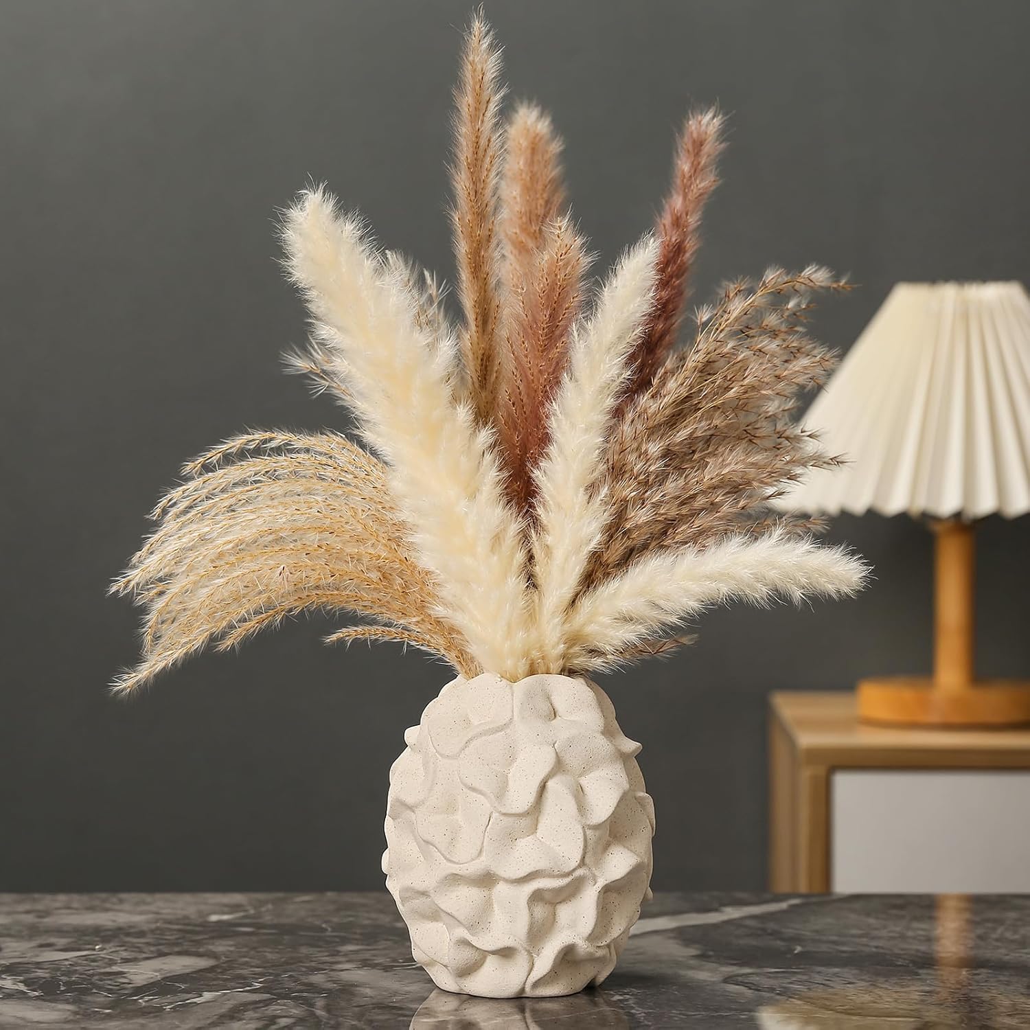 White Ceramic Vase for Home Decor Set of 2,Nordic Modern Boho ins Style Decorative Vases Decor for Living Room Shelf Sookshelf Office House Farmhouse Table Centerpiece Wedding Dining