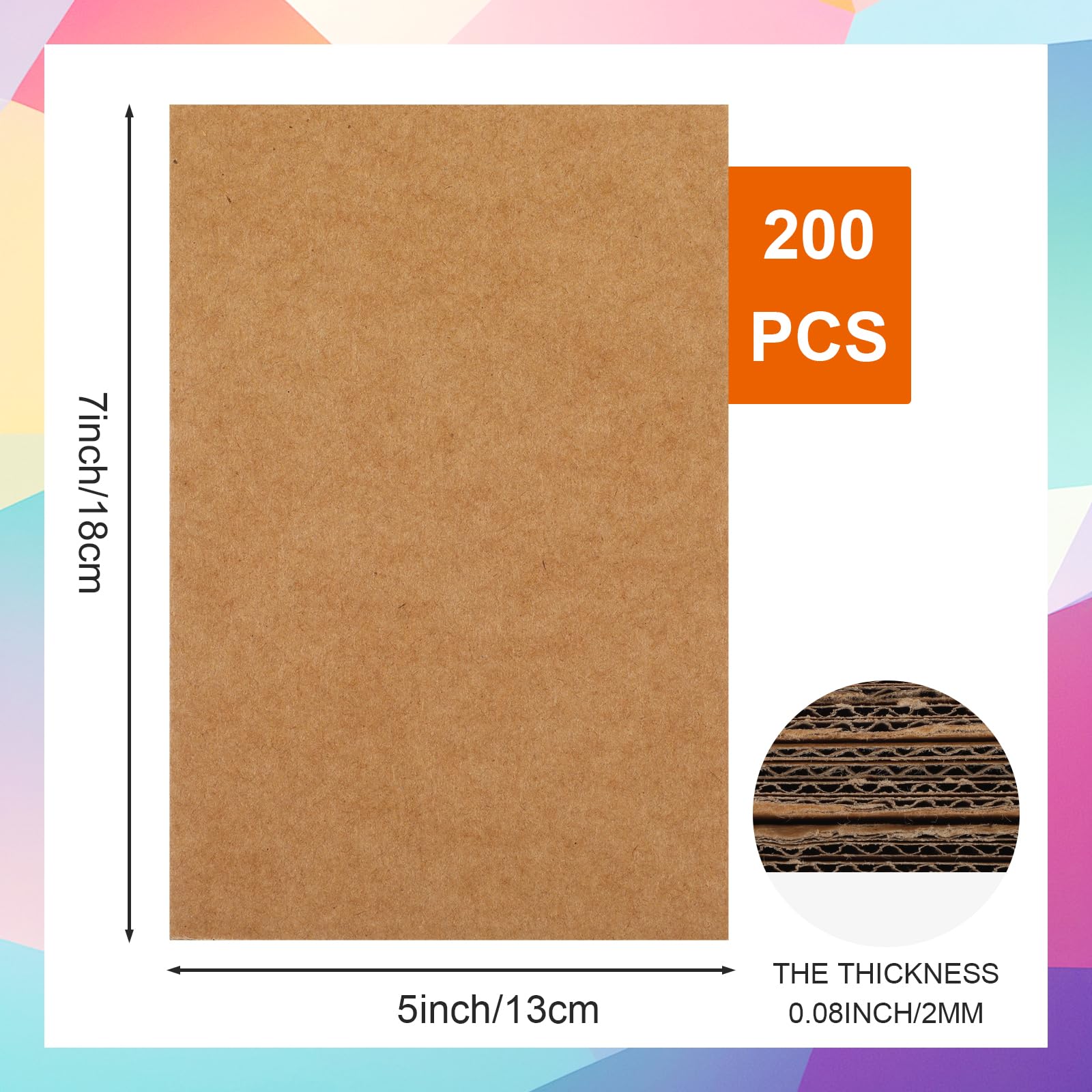 200 fogli di cartone ondulato da 12,7 x 17,8 cm, spessore 2 mm, inserti piatti per spedizioni, divisori, dorsi e artigianato, forniture per progetti fai da te
