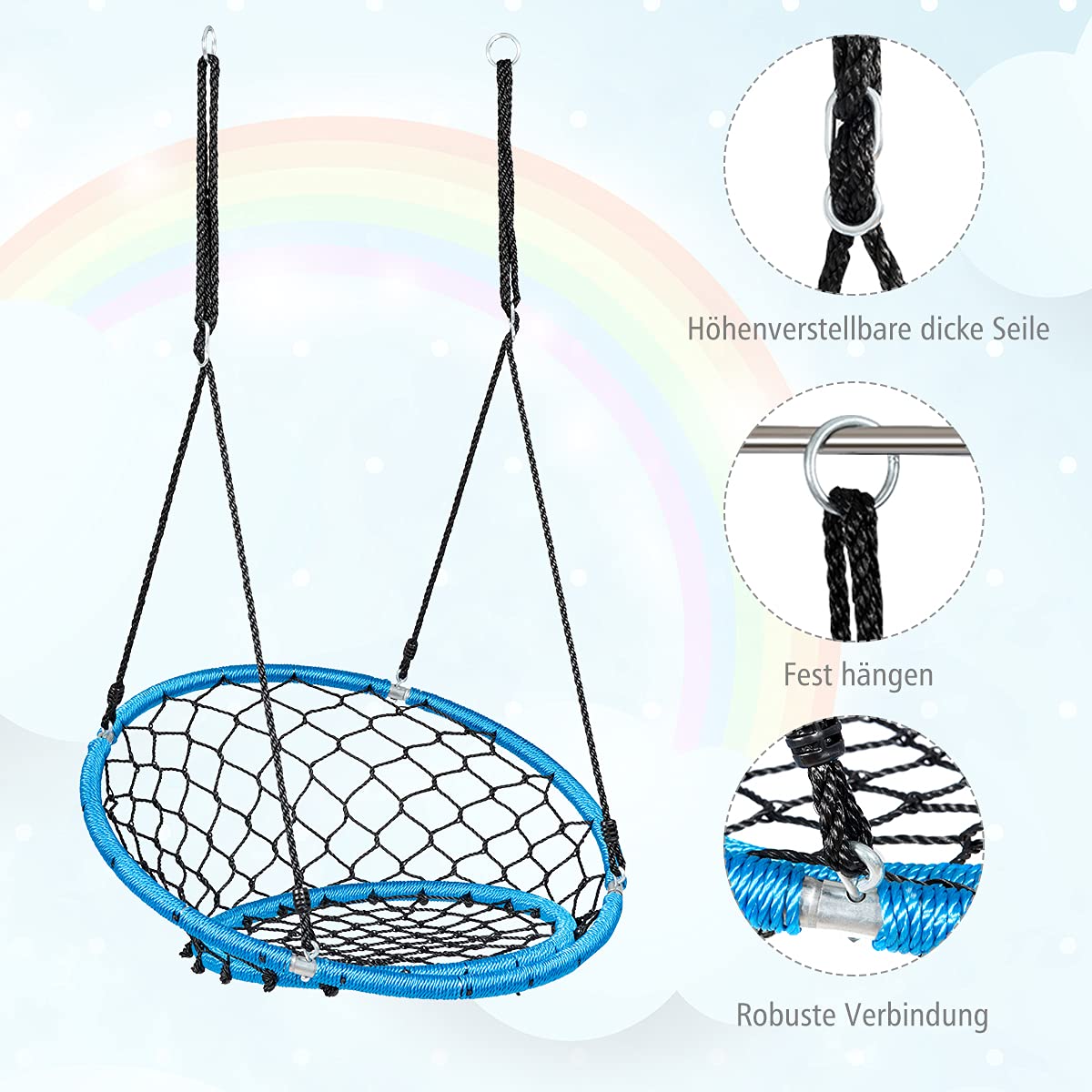 COSTWAY Nestschommel, vierkant, tot 150 kg belastbaar, 150 x 80 cm