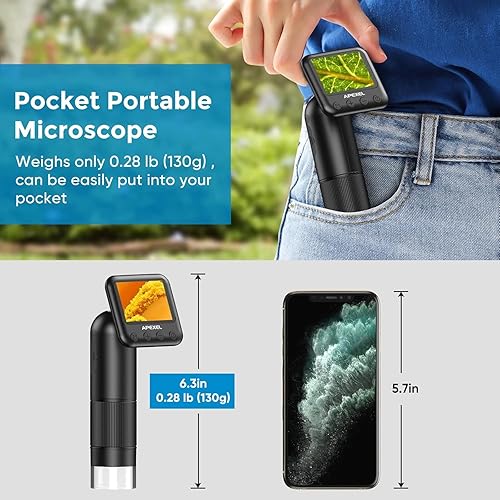 Miniatura 4 de APEXEL 800X Handheld Digital Microscope with 2” LCD Screen, Pocket Portable Microscope for Kids with Adjustable LED Lights, Coins Microscopes