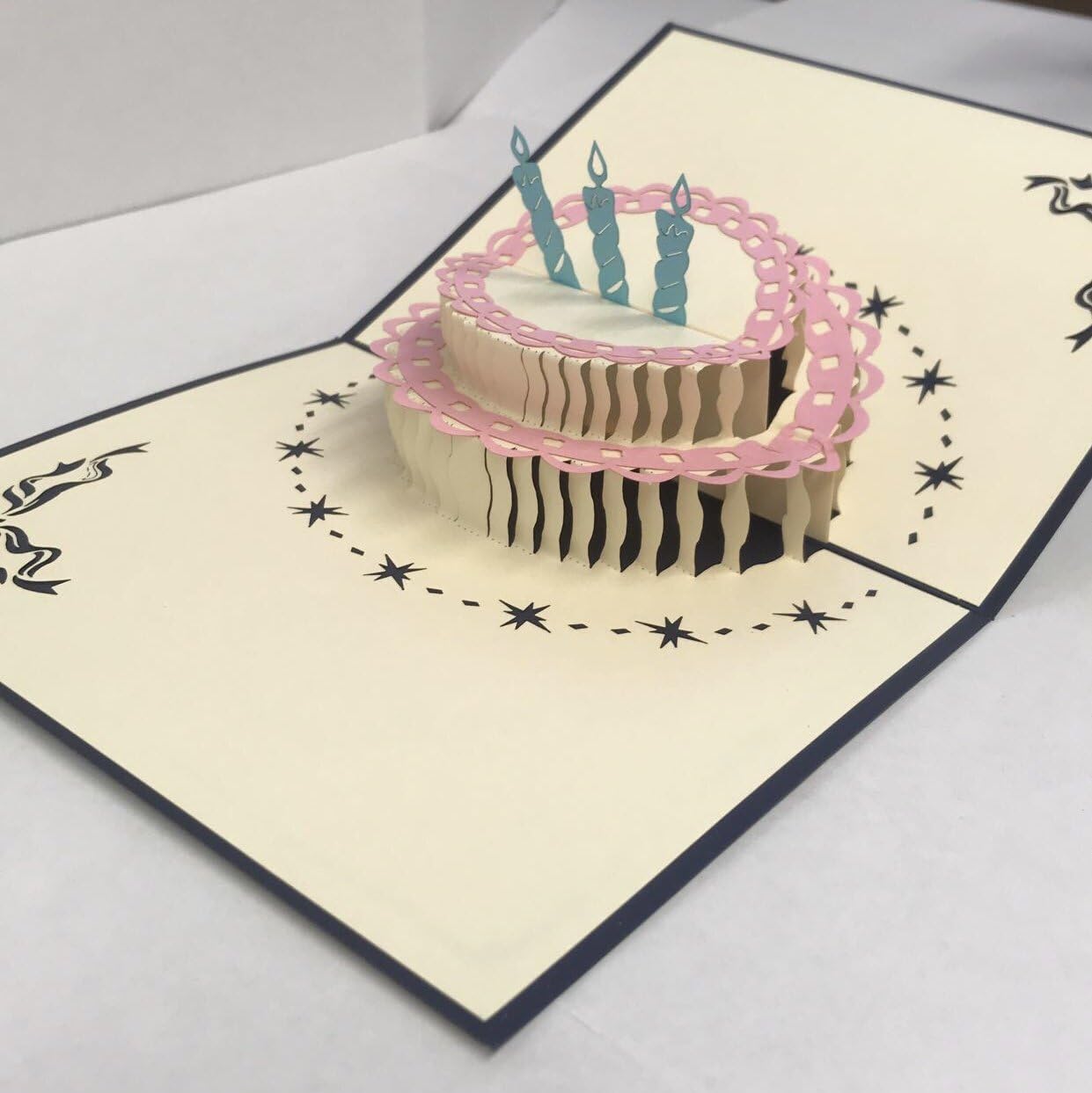 Handmade 3D Birthday Pop Up Card and Envelope - Unique Pop Up Greeting Card Gift for Birthday. Birthday Cake with Candle Design Beautiful Colors.