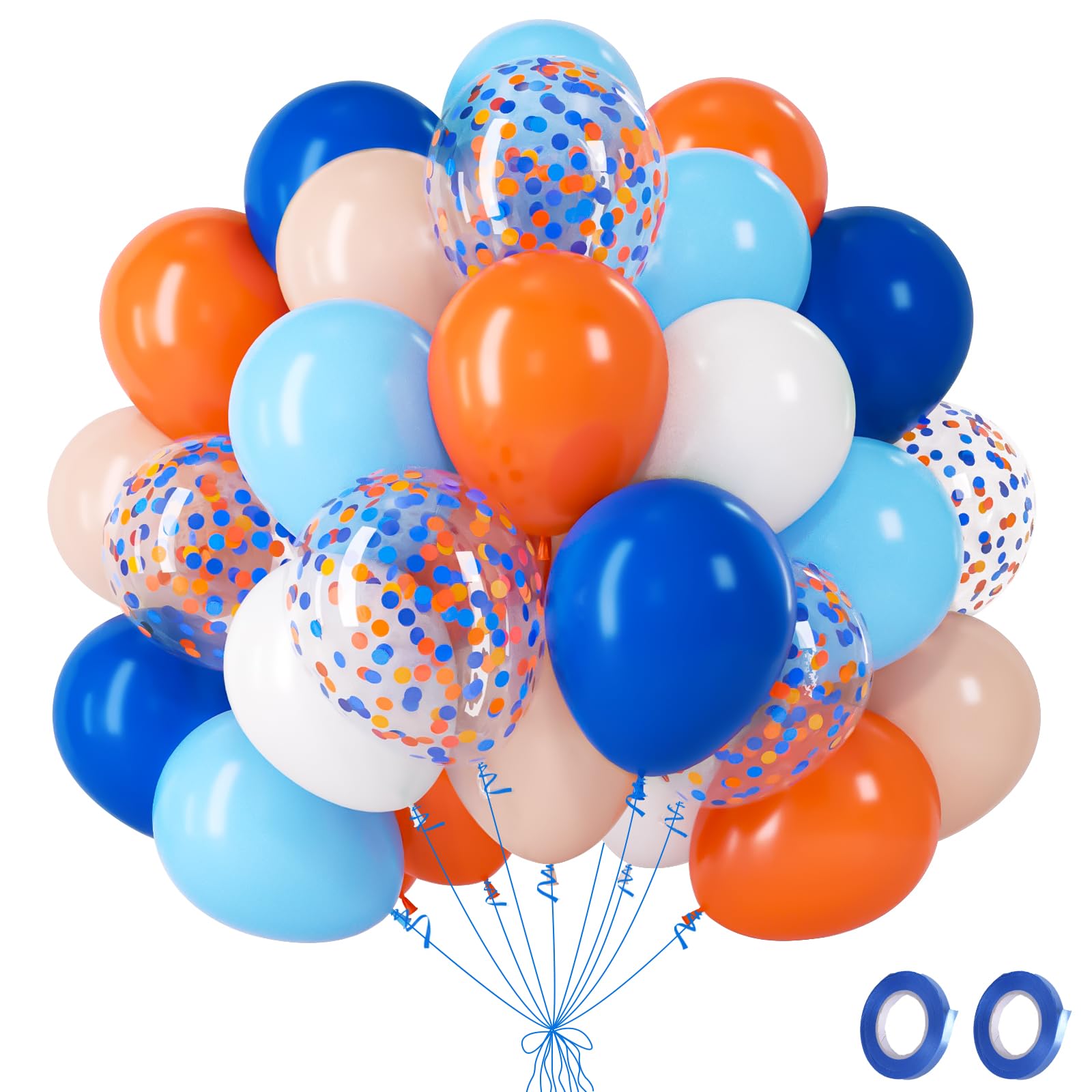 Orange And Blue Balloons, 60Pcs Navy Blue And White Balloons With Latex Confetti Balloon, Helium Balloon For Birthday Decorations Graduation Engagement Baby Shower Princess Party Decorations, 12Inch — image 1
